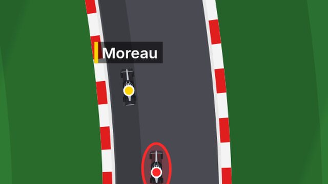 Two cars racing between red and white kerbs